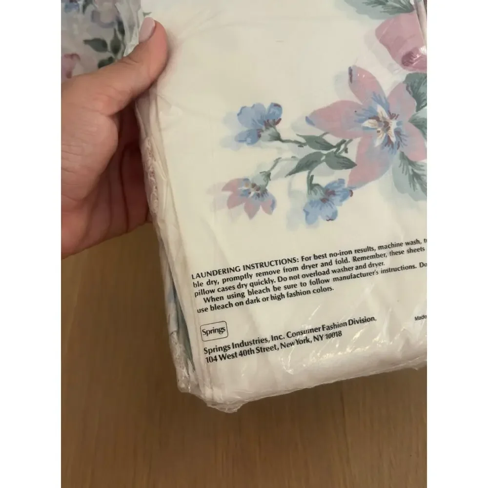 Vintage Springmaid Bridal Bouquet King Sheet Set NOS Floral Lace USA
